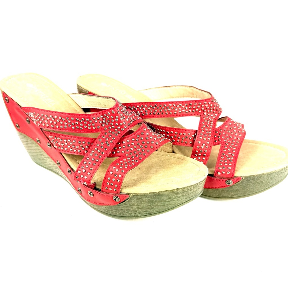 PATRIZIA by Spring Step ARISTOCRAT Studded Red Wedge Slide Sandals ~ Size 41 - Picture 12 of 13